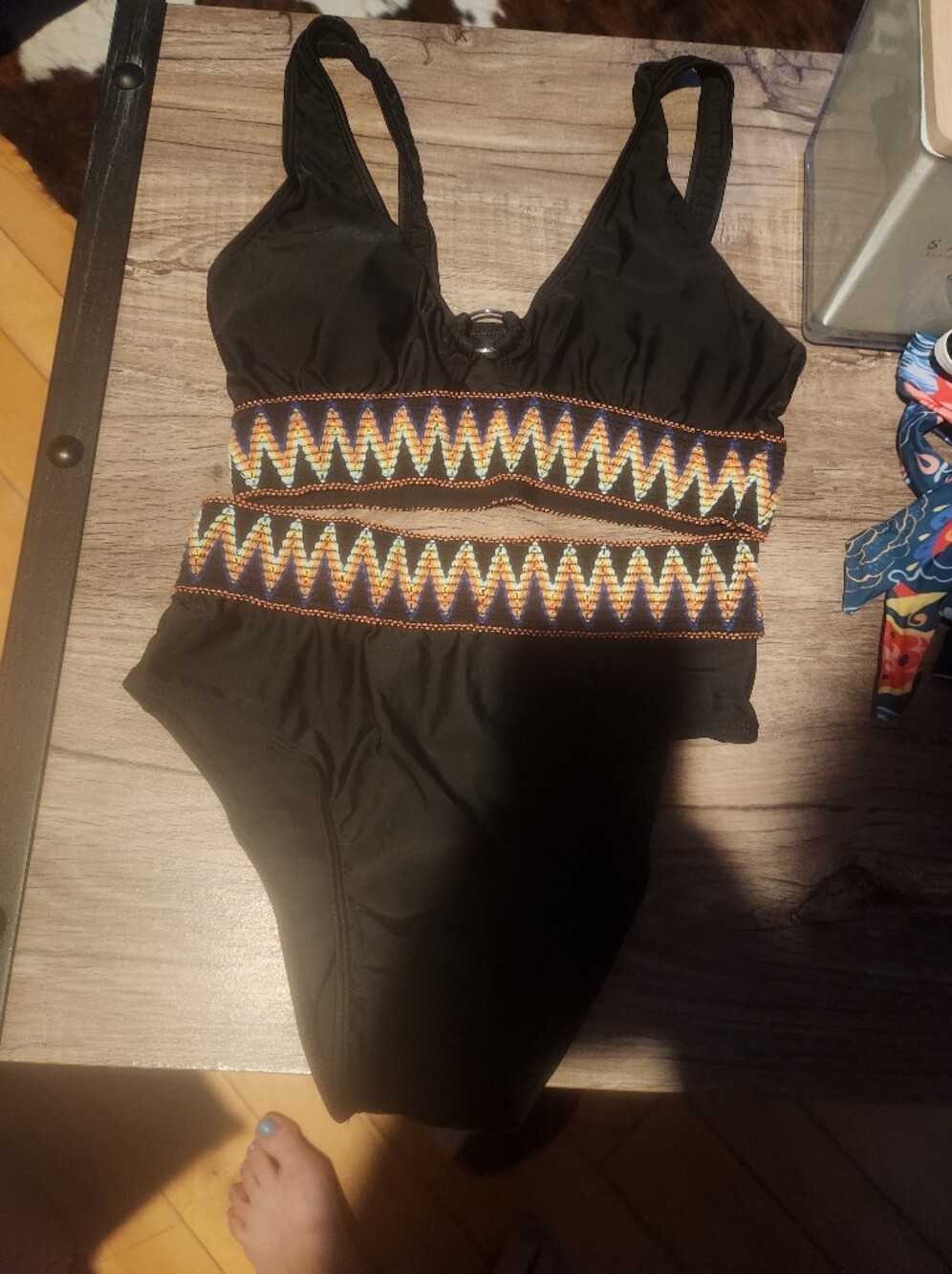 Black Women's Bikini with Colorful Zigzag Waistband